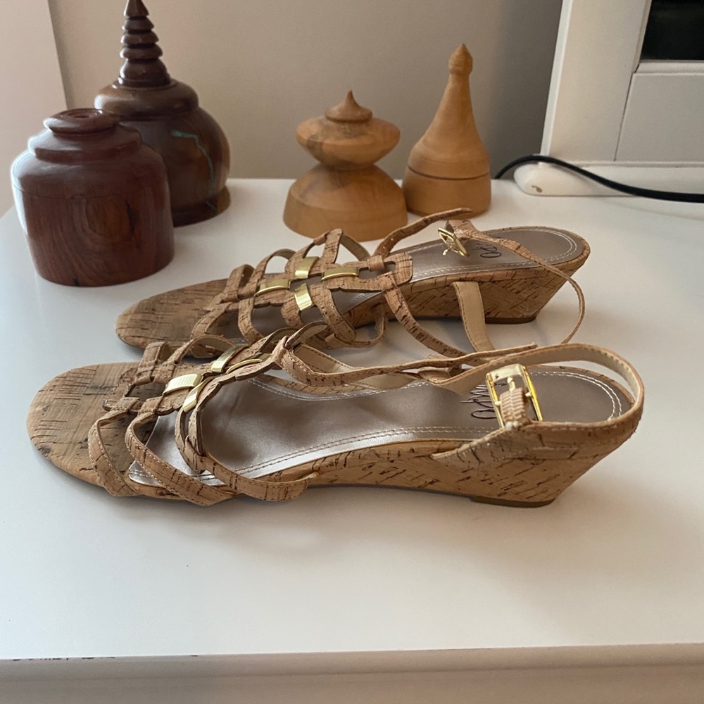 Nadelie Cork tan shoes. Small wedge. Size women’s 9